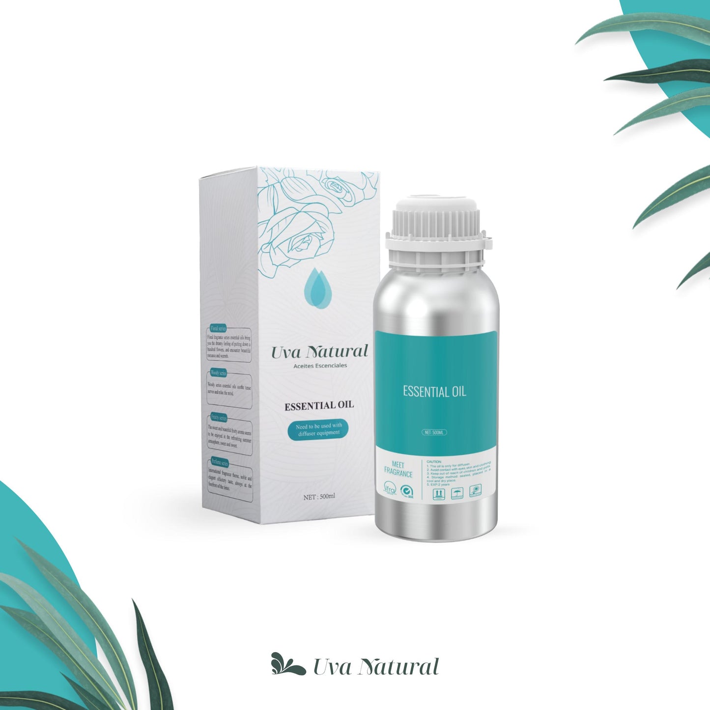 UVA NATURAL - Aceites Esenciales para Difusor de Aire Frío - Aromas de Lujo para el Hogar o Negocio - Aroma de Hotel Collection - Marketing Olfativo - Inspirado en Hoteles de Lujo (500 ml, Ocean)