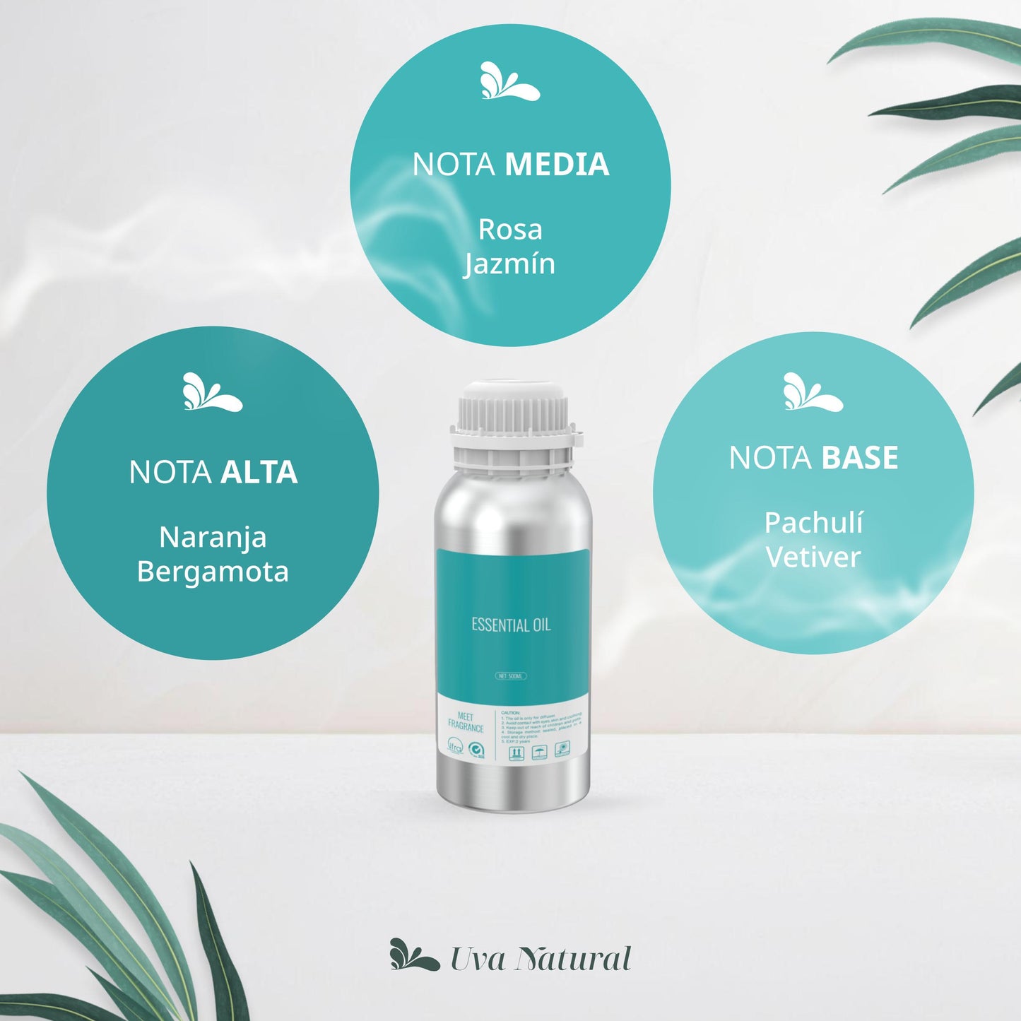 UVA NATURAL - Aceites Esenciales para Difusor de Aire Frío - Aromas de Lujo para el Hogar o Negocio - Aroma de Hotel Collection - Marketing Olfativo - Inspirado en Hoteles de Lujo (500 ml, Chanel)