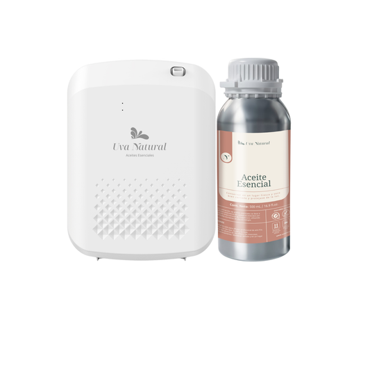 UVA NATURAL | Difusor para Hogar de Aire FrÃo 400ml | Incluye 500ML de Aroma | Difusor de Aceites Esenciales de Aroma y Fragancia Sin Agua | Maquina de Aire Aromático Inteligente Bluetooth | Cobertura 500-1000m³ |Aromaterapia