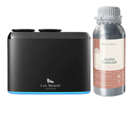 UVA NATURAL | Difusor para Hogar de Aire FrÃo 100ml | Incluye 500ML de Aroma | Difusor de Aceites Esenciales de Aroma y Fragancia Sin Agua | Maquina de Aire Aromático Inteligente Bluetooth | Cobertura 100m³ |Aromaterapia
