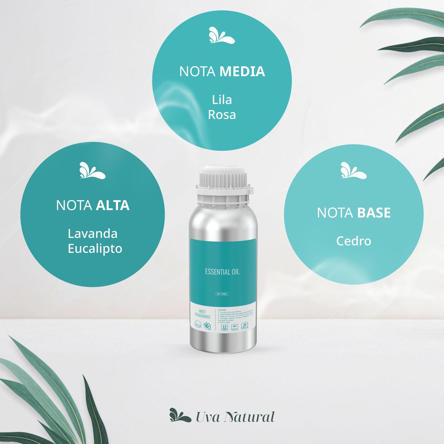 UVA NATURAL - Aceites Esenciales para Difusor de Aire Frío - Aromas de Lujo para el Hogar o Negocio - Aroma de Hotel Collection - Marketing Olfativo - Inspirado en Hoteles de Lujo (500 ml, Lavander)