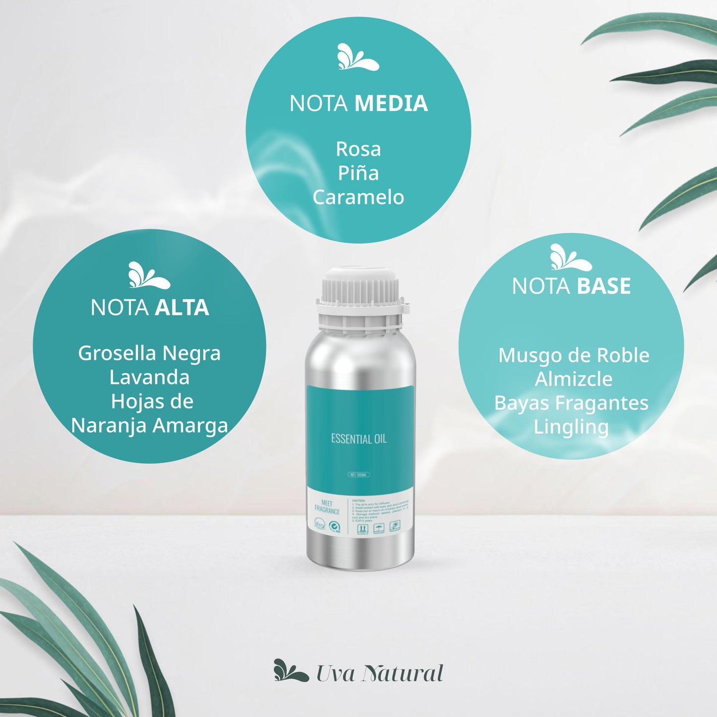 UVA NATURAL - Aceites Esenciales para Difusor de Aire Frío - Aromas de Lujo para el Hogar o Negocio - Aroma de Hotel Collection - Marketing Olfativo - Inspirado en Hoteles de Lujo (500 ml, Orange Paradise)