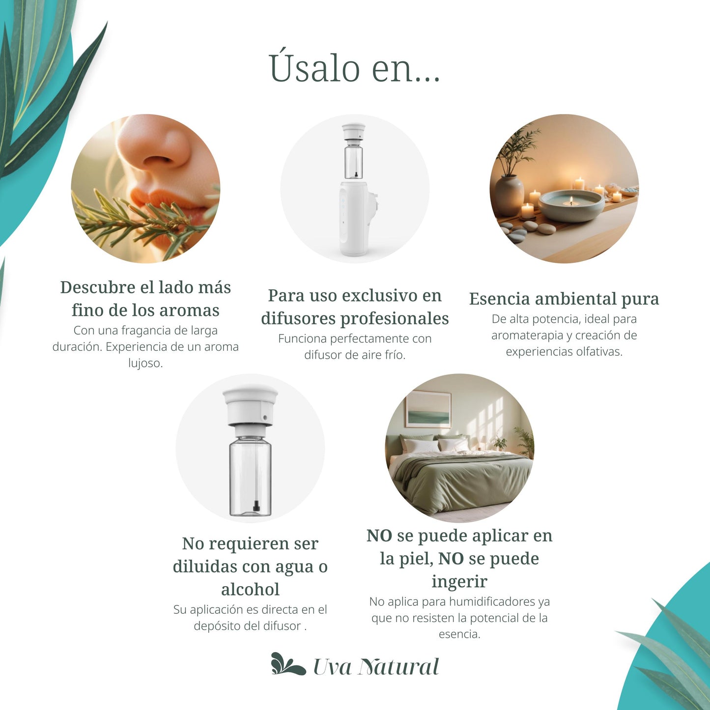 UVA NATURAL - Aceites Esenciales para Difusor de Aire Frío - Aromas de Lujo para el Hogar o Negocio - Aroma de Hotel Collection - Marketing Olfativo - Inspirado en Hoteles de Lujo (500 ml, Ocean)