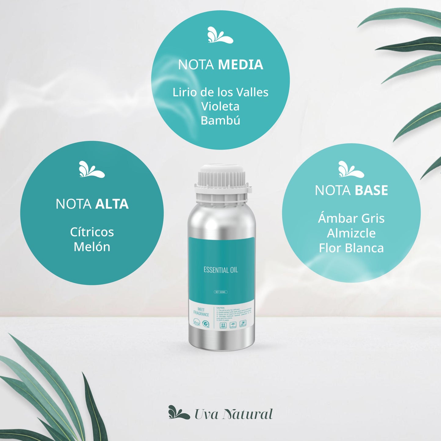 UVA NATURAL - Aceites Esenciales para Difusor de Aire Frío - Aromas de Lujo para el Hogar o Negocio - Aroma de Hotel Collection - Marketing Olfativo - Inspirado en Hoteles de Lujo (500 ml, Zea Green Bamboo)