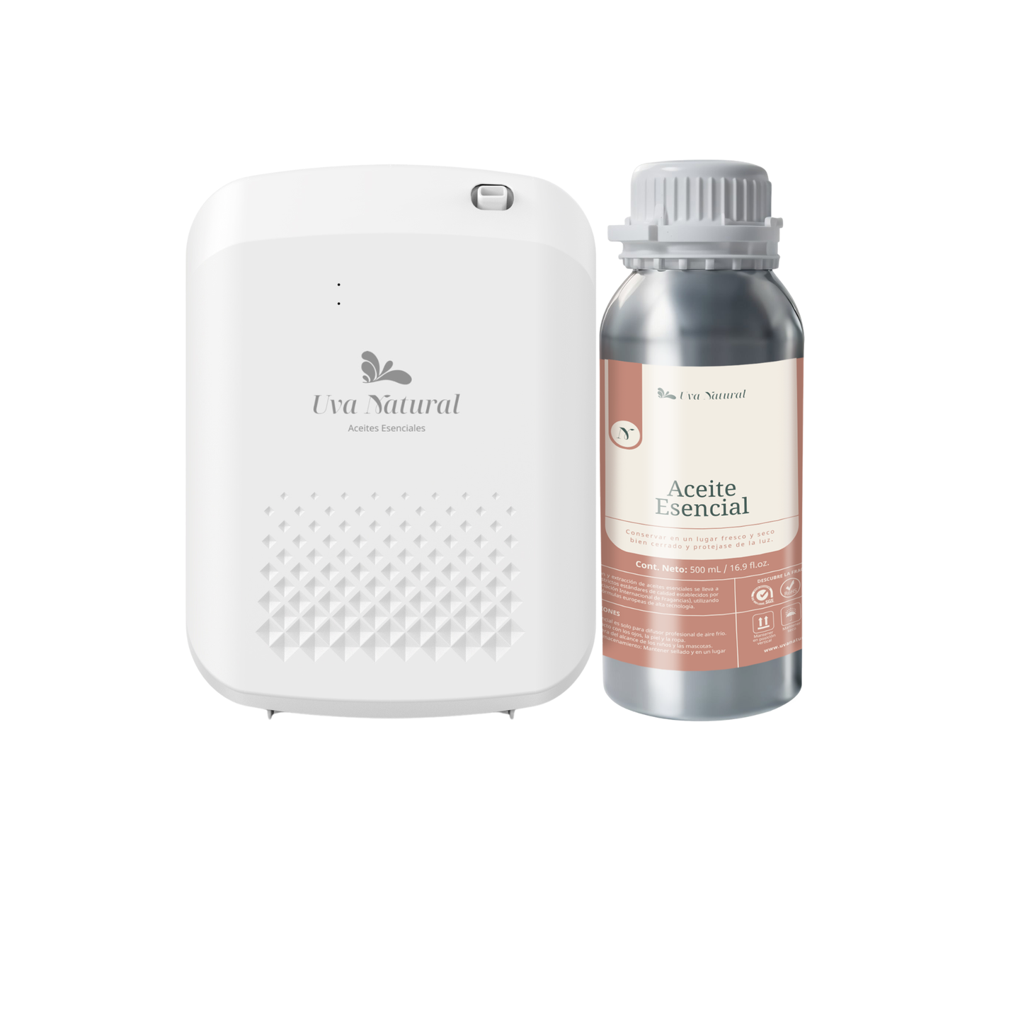 UVA NATURAL | Difusor para Hogar de Aire Frío 400ml | Incluye 500ML de Aroma  | Difusor de Aceites Esenciales de Aroma y Fragancia Sin Agua | Maquina de Aire Aromático Inteligente Bluetooth | Cobertura 500-1000m³ |Aromaterapia