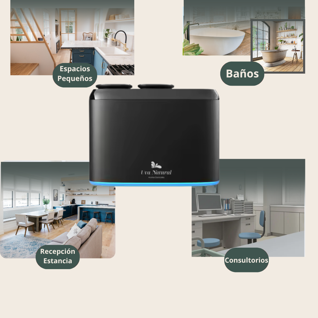 UVA NATURAL | Difusor para Hogar de Aire Frío 100ml | Incluye 120ML de Aroma  | Difusor de Aceites Esenciales de Aroma y Fragancia Sin Agua | Maquina de Aire Aromático Inteligente Bluetooth | Cobertura 100m³ |Aromaterapia