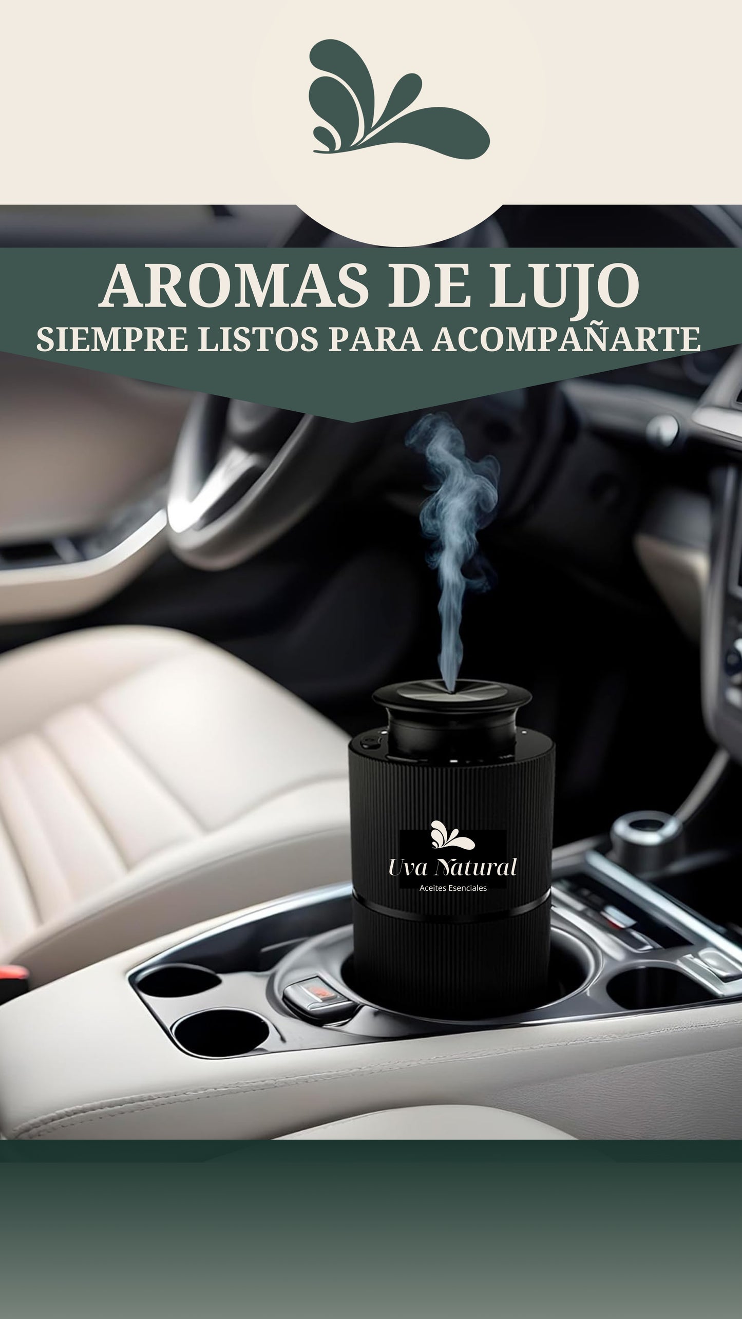 UVA NATURAL | Difusor para Coche y Hogar | Difusor de Aire Frío 20ml | Difusor de Aceites Esenciales de Aroma y Fragancia Sin Agua | Maquina de Aire Aromático Inteligente Bluetooth | Cobertura 10-50m³ | Aromaterapia