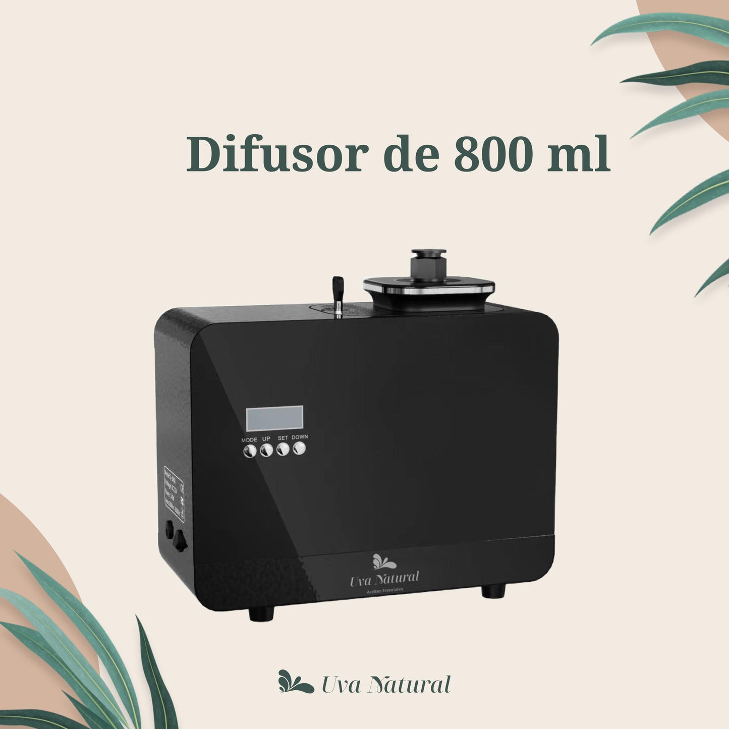 UVA NATURAL | Difusor para Hotel o Negocio | Difusor de Aire Frío 800ml | Difusor de Aceites Esenciales Sin Agua | Difusor de Aroma | Difusor de Fragancia | Maquina de Aire Aromático Inteligente Bluetooth | Cobertura 3000m³ | Aromaterapia