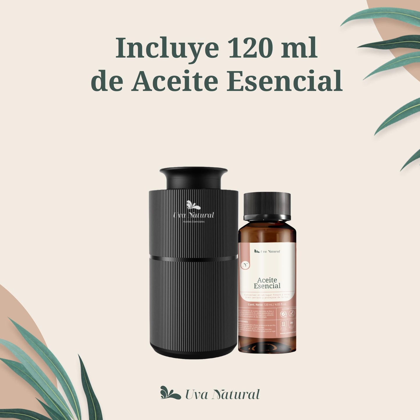 UVA NATURAL | Difusor para Coche y Hogar | Difusor de Aire Frío 20ml | Difusor de Aceites Esenciales de Aroma y Fragancia Sin Agua | Maquina de Aire Aromático Inteligente Bluetooth | Cobertura 10-50m³ | Aromaterapia