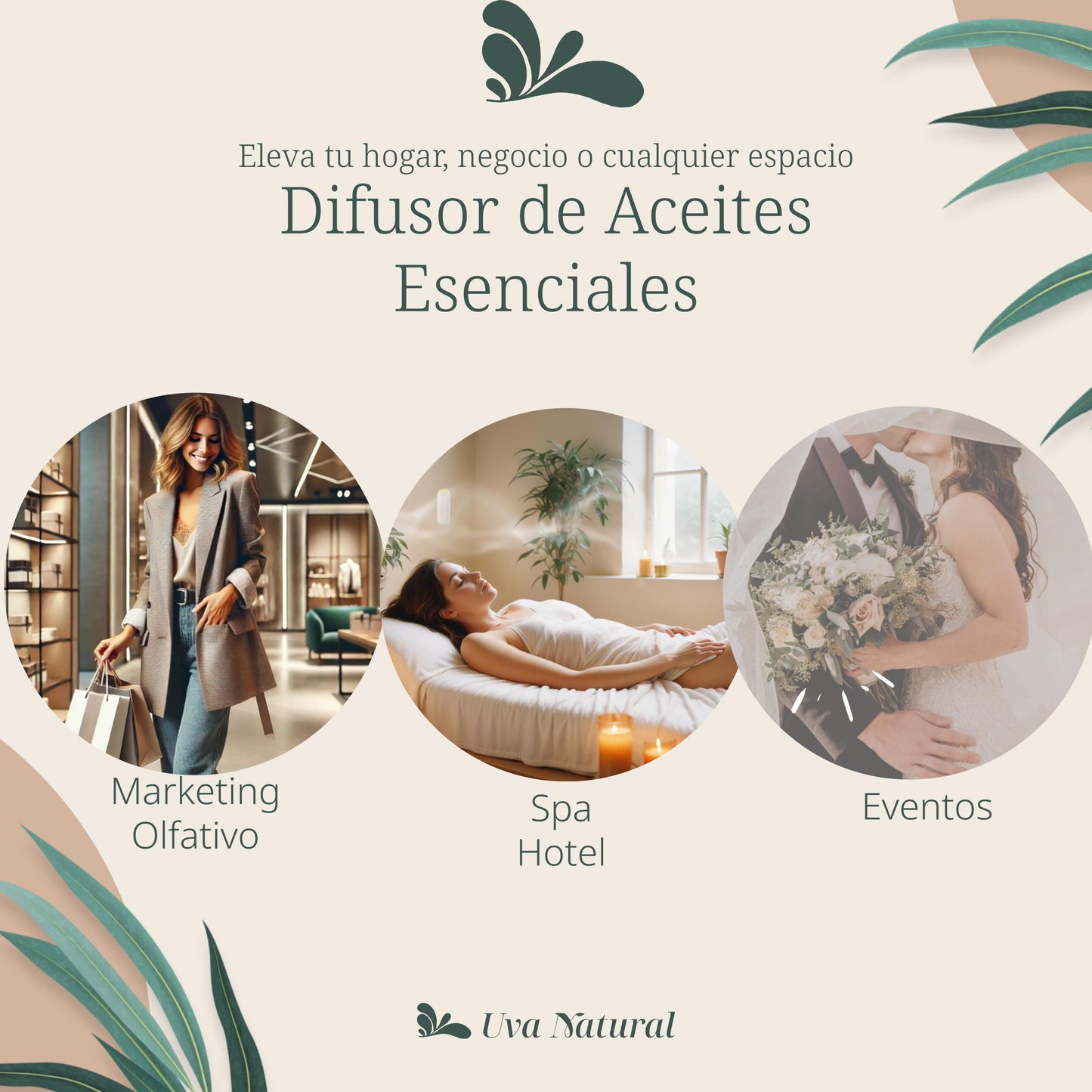 UVA NATURAL | Difusor para Hotel o Negocio | Difusor de Aire Frío 800ml | Difusor de Aceites Esenciales Sin Agua | Difusor de Aroma | Difusor de Fragancia | Maquina de Aire Aromático Inteligente Bluetooth | Cobertura 3000m³ | Aromaterapia