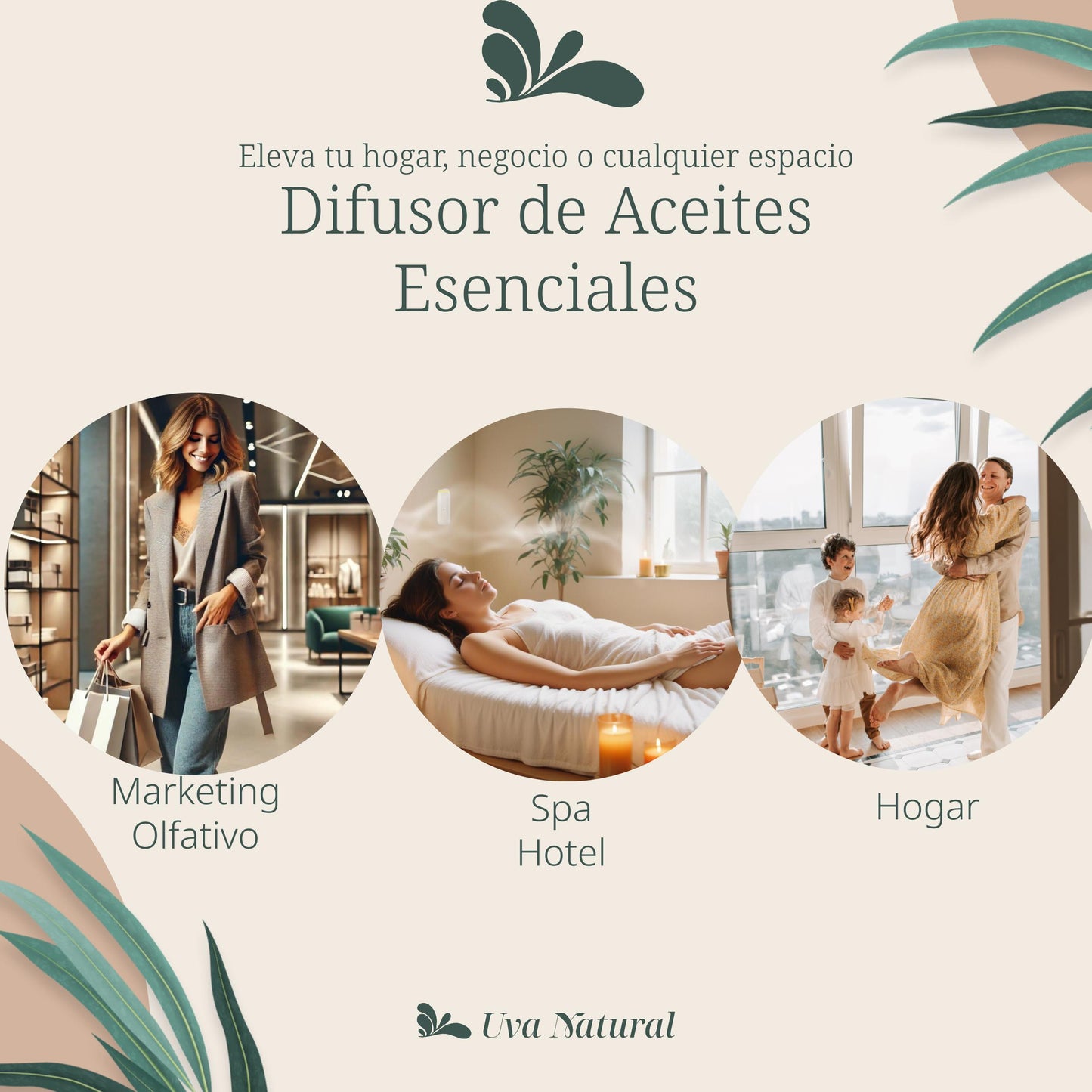 UVA NATURAL | Difusor para Hogar de Aire Frío 400ml | Difusor de Aceites Esenciales de Aroma y Fragancia Sin Agua | Maquina de Aire Aromático Inteligente Bluetooth | Cobertura 500-1000m³ |Aromaterapia