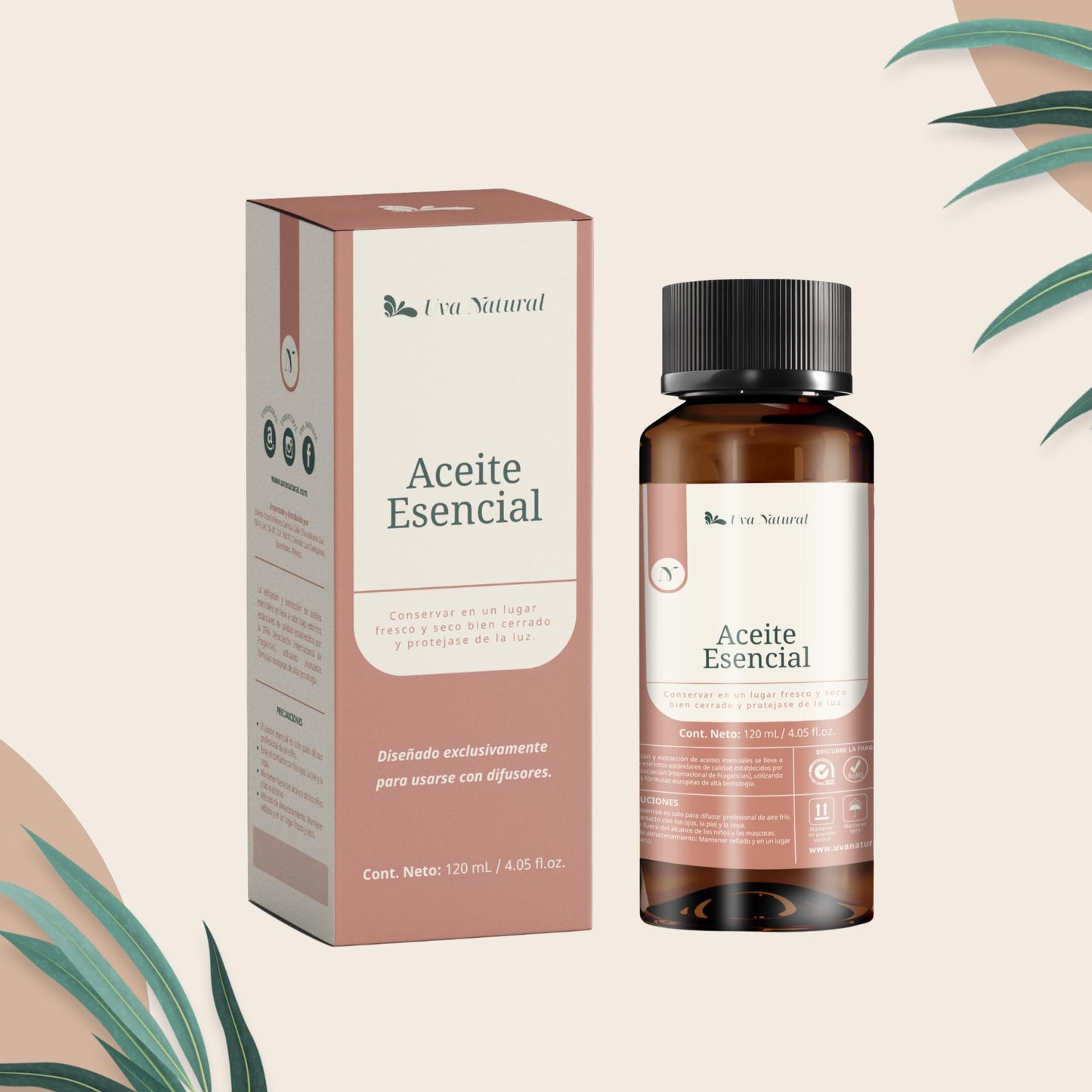 UVA NATURAL - Aceites Esenciales para Difusor de Aire Frío - Aromas de Lujo para el Hogar o Negocio - Aroma de Hotel Collection - Marketing Olfativo - Inspirado en Hoteles de Lujo (120 ml, Latte)