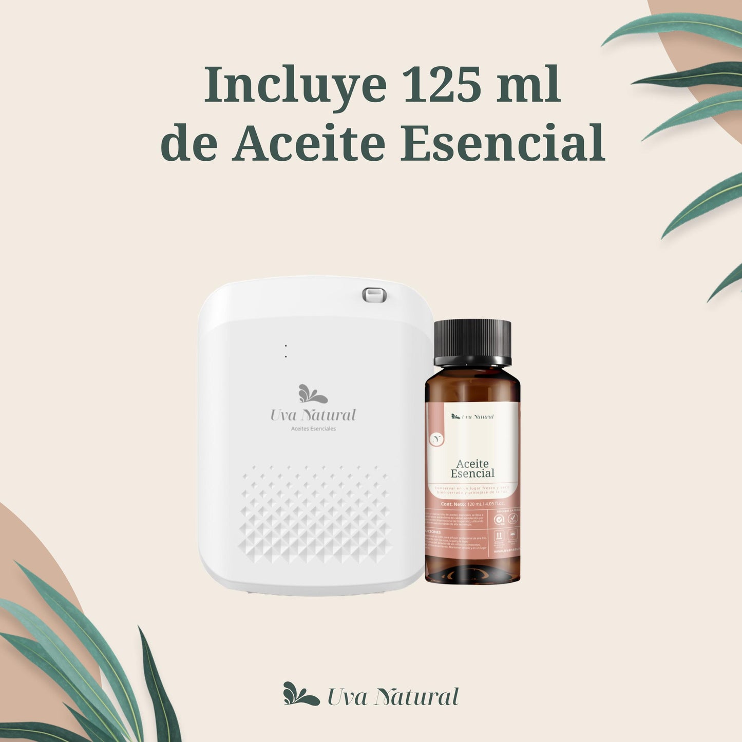 UVA NATURAL | Difusor para Hogar de Aire Frío 400ml | Difusor de Aceites Esenciales de Aroma y Fragancia Sin Agua | Maquina de Aire Aromático Inteligente Bluetooth | Cobertura 500-1000m³ |Aromaterapia