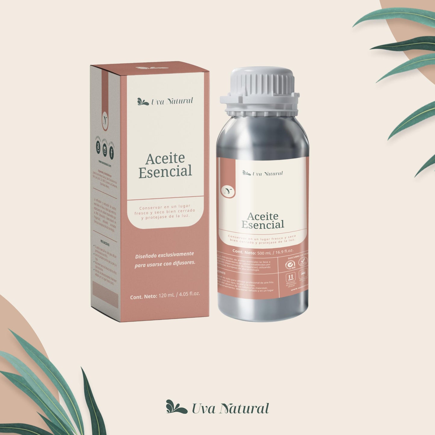 UVA NATURAL - Aceites Esenciales para Difusor de Aire Frío - Aromas de Lujo para el Hogar o Negocio - Aroma de Hotel Collection - Marketing Olfativo - Inspirado en Hoteles de Lujo (500 ml, Zea Green Bamboo)